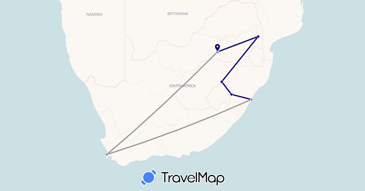 TravelMap itinerary: driving, plane in Lesotho, South Africa (Africa)